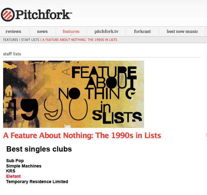 Imagen destacada de noticia: ELEFANT entre los mejores Clubs del Single de la década para PITCHFORK  [The essential guide to independent music and beyond]